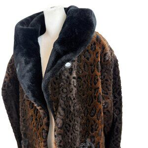 Vintage Pedestal Faux-Fur Leopard Coat with Oversized Shawl Collar/Hood